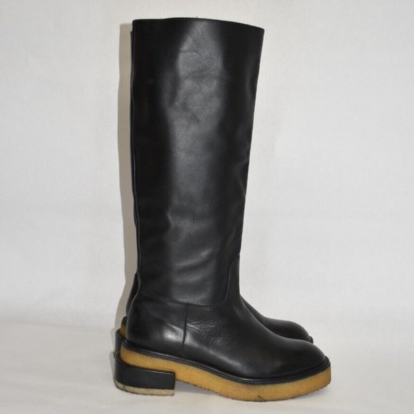 $900 FRAME LE CANON TALL BOOT BLACK LEATHER PLATFORM CORK 38.5 (ME36) - Picture 2 of 8